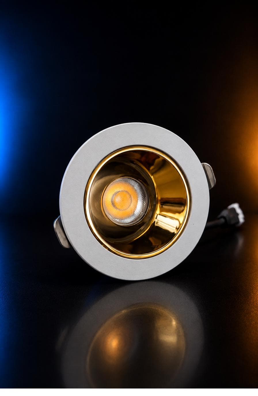 Premium COB Downlight — white rim with gold reflector cone