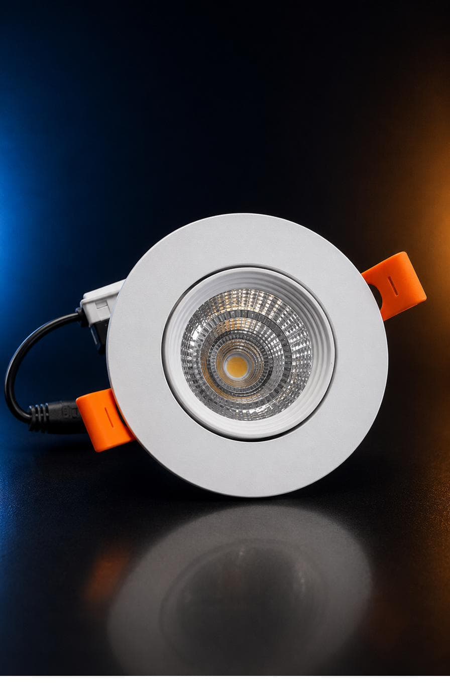 Gimbal Downlight — white bezel downlight with ribbed reflector and tilt ring