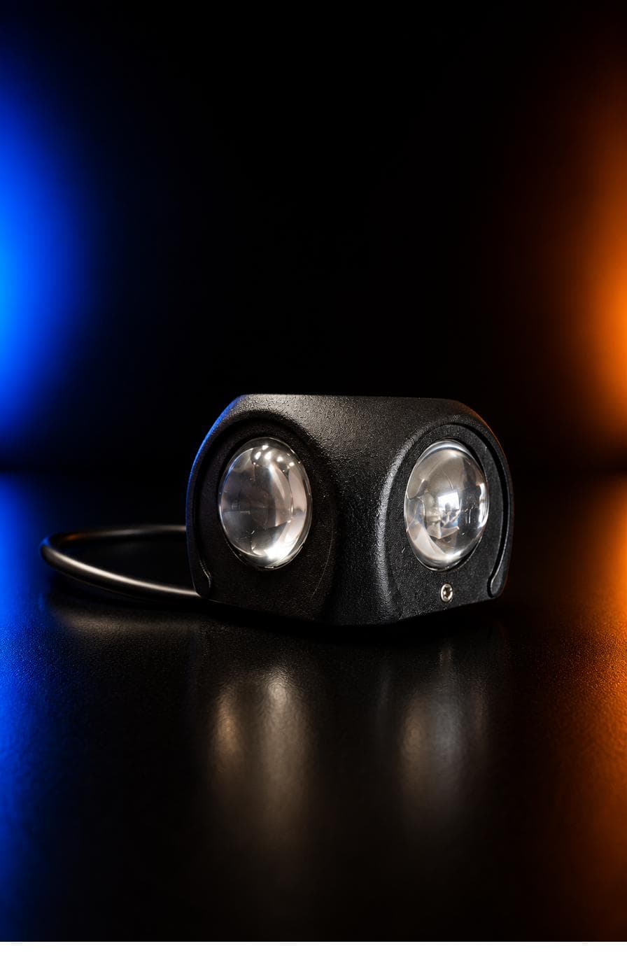 Twin-Lens Cube Spotlight — black angled cube housing with two lenses